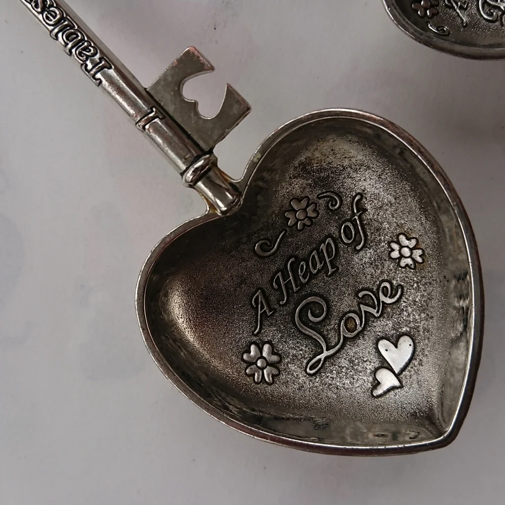4 Measuring Spoons- Key Hearts Silver Tone
